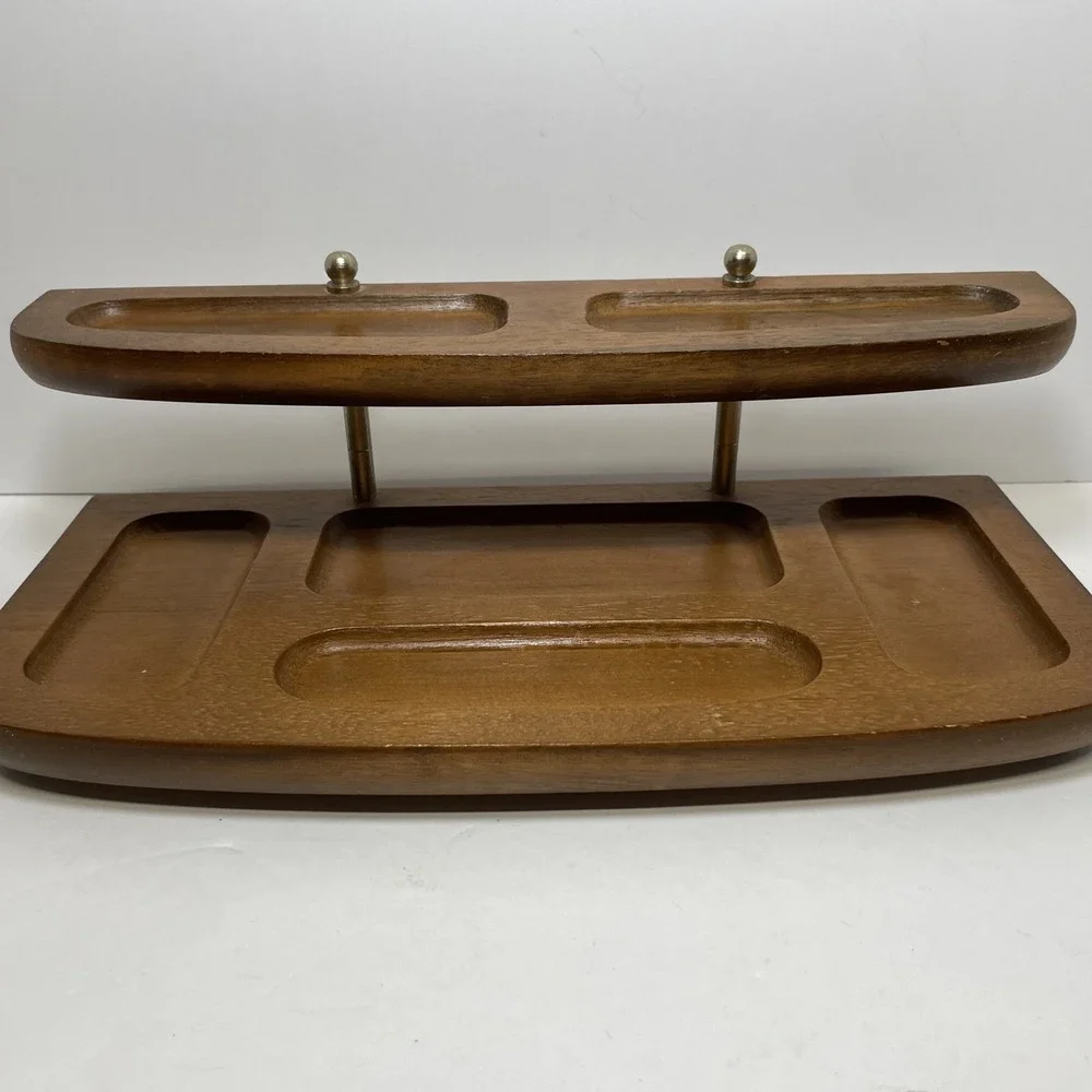 Vintage Mid Century Two Tiered Wood Valet 12